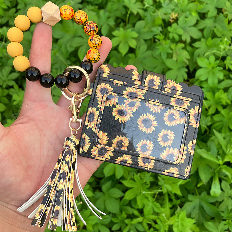 Wholesale Card Holder Pu Tassel Beads Bracelet Wallet Keychain